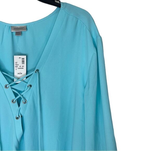 Avenue Light Blue 3/4 Sleeve Tie Neck Asymmetrical Chiffon Blouse 26/28 - Picture 5 of 13